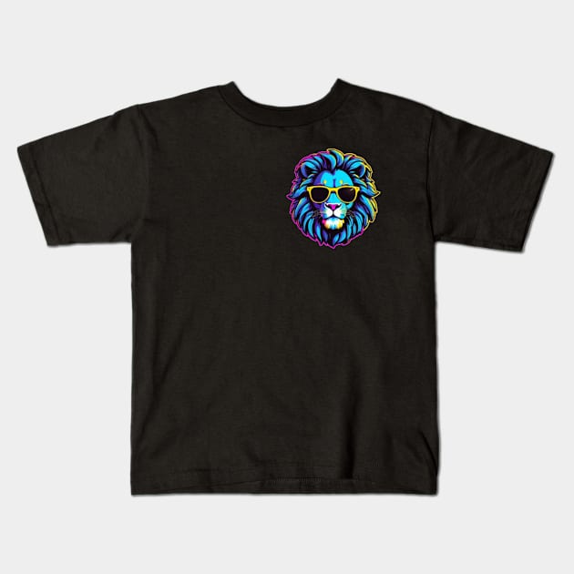 Cool Neon Lion (Small Version) Kids T-Shirt by VRMonkeyz